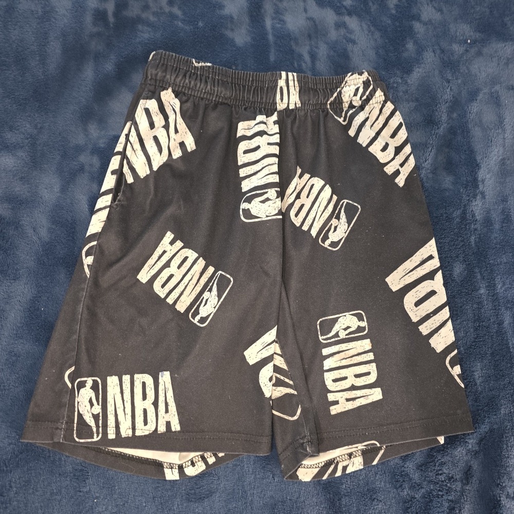 NBA All Over Logo Youth Performance Athletic Shorts Black & White Size M (10-12)